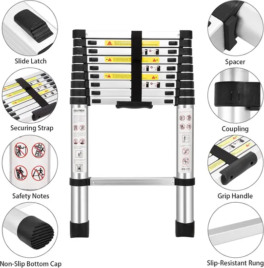 Multifunction Telescoping Extension Ladder Aluminum Collapsible Telescopic Attic Ceiling Ladder Heavy Duty Best Wholesale Price