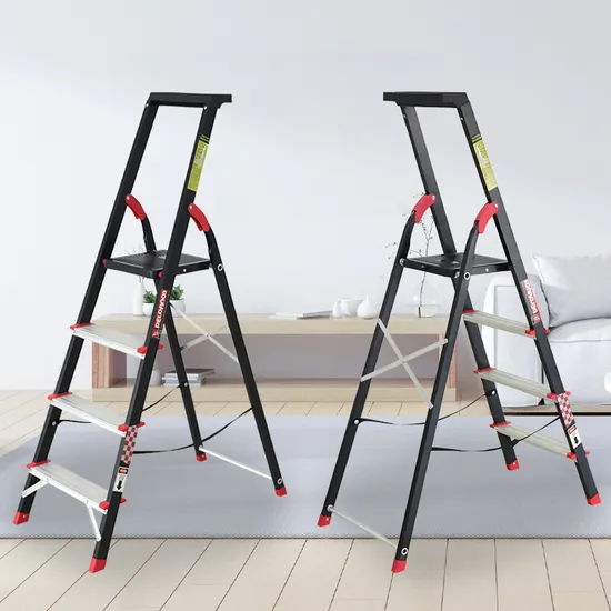 4 Step Iron Household Folding Ladder Non Aluminum Scaffold Fold Step Stool 150kg/330lbs Capacity Portable and Lightweight 