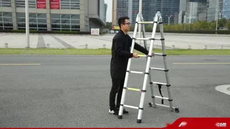 Factory Supply En131 Articulated 5m Double Sides Foldable Extension Household 2 in 1 Telescopic Aluminum Step Ladder 